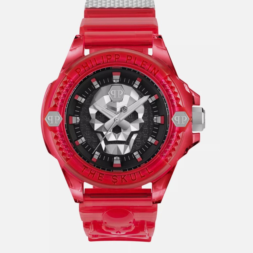 Philipp Plein Mens Transparent Red 45mm Designer Watch